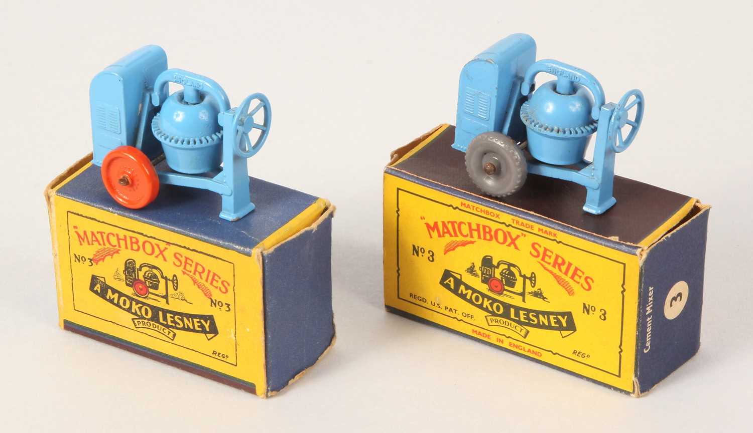 Lot 24 - Matchbox Regular Wheels 2 x 3a Site Mixer - Stannard Code 8 & Code 13 WITH GREY PLASTIC WHEELS