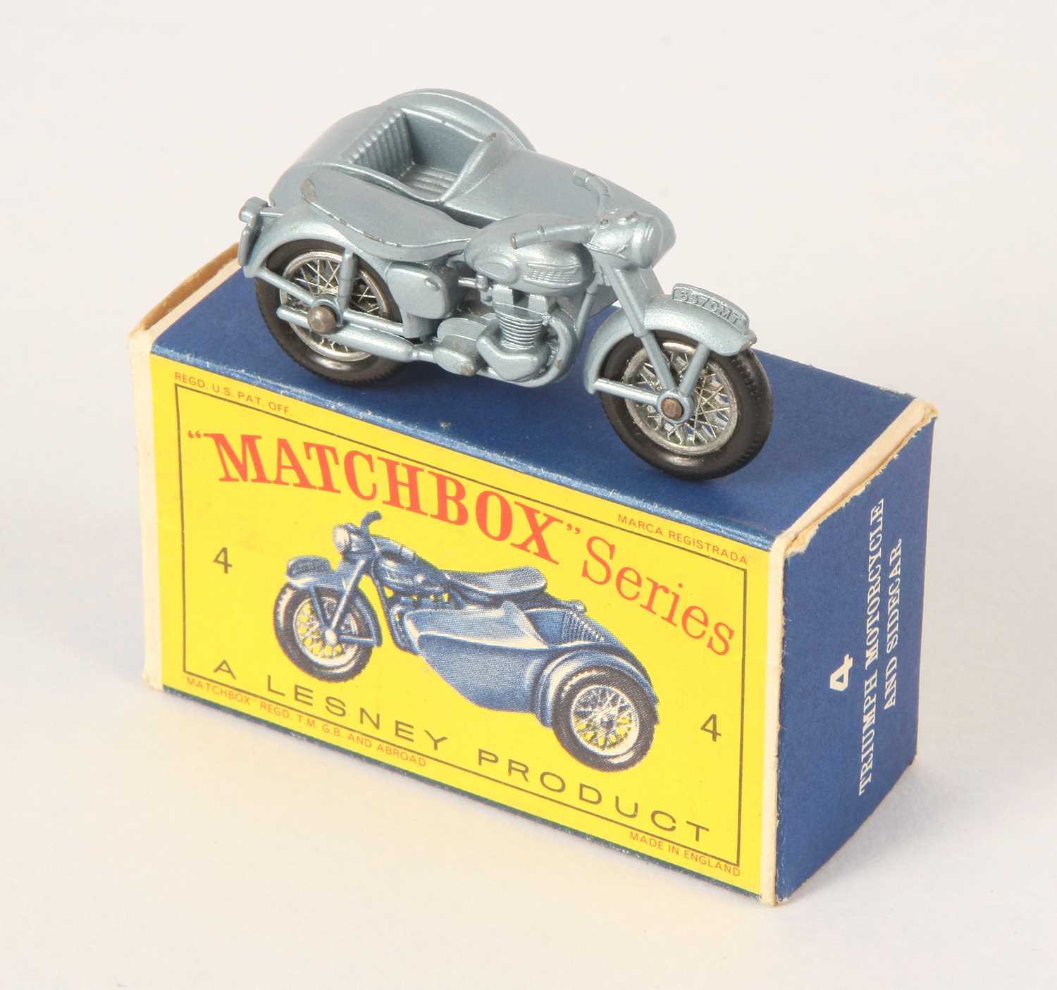 Lot 33 - Matchbox Regular Wheels 4c Triumph T110 Motorcycle & Sidecar Stannard Code 3 + Type D1 Box