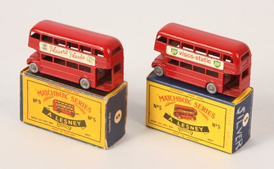Lot 40 - Matchbox Regular Wheels 2 x 5c London Routemaster Bus "Player's Please" + "BP Visco-static"