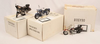 Lot 13 - Franklin Mint 1:10th Scale Group of 3x Harley Davidson Motorcycles.