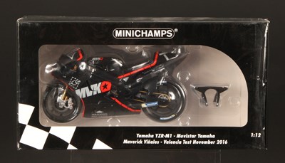 Lot 56 - Minichamps Moto GP 1:12th Scale 163925 Yamaha YZR-M1 Maverick Vinales Valencia Test 2016