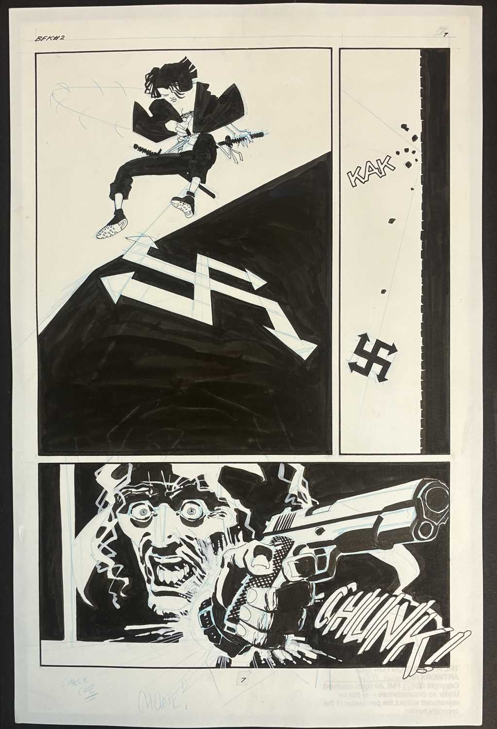 Lot 26 - Frank Miller – 1994 Sin City: The Big Fat Kill #2, Page 7 & The Big Fat Kill, Collected Edition, Back Cover Original Art 2005