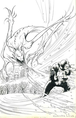 Lot 28 - Charles Vess – The Amazing Spider-Man #277 “Cry of the Wendigo” Black Costume Cover Original Art, 1986