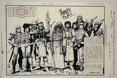 Lot 30 - Timothy Truman – Scout #24, Pages 26–27 Final Double-Page Spread Farewell Original Art, 1987