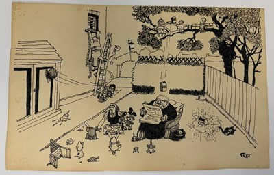 Lot 69 - Carl Giles – Grandma Reading a Newspaper with Impending Flour Bomb Original Cartoon Art