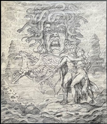Lot 49 - Greg & Tim Hildebrandt — Clash of the Titans Final Movie Poster Preliminary - Final Sketch (1981) | Oberon Auctions