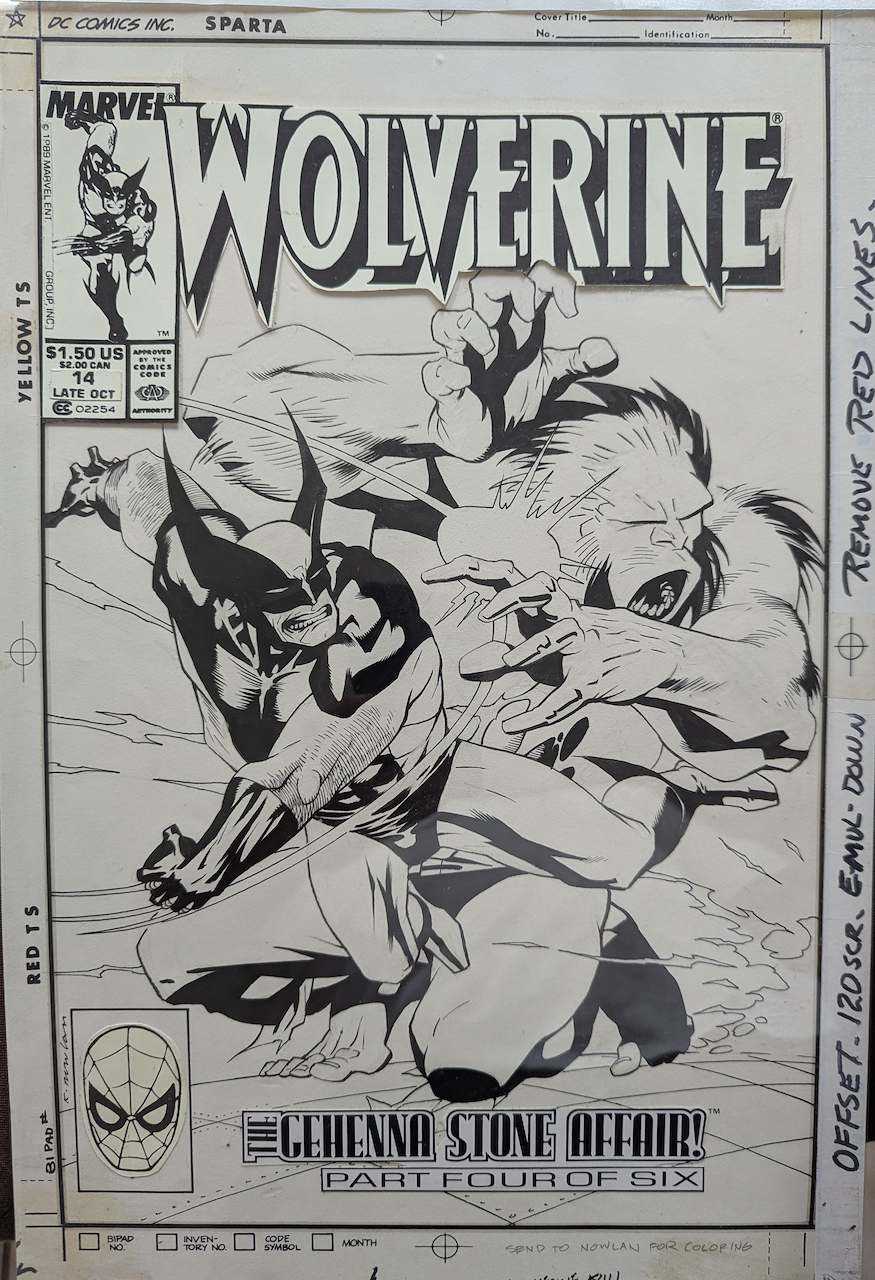 Lot 84 - Kevin Nowlan - Wolverine #14 Cover, “The Gehenna Stone Affair! Part Four of Six” (1989)