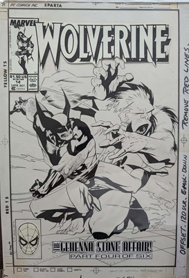 Lot 84 - Kevin Nowlan - Wolverine #14 Cover, “The Gehenna Stone Affair! Part Four of Six” (1989) | Oberon Auctions