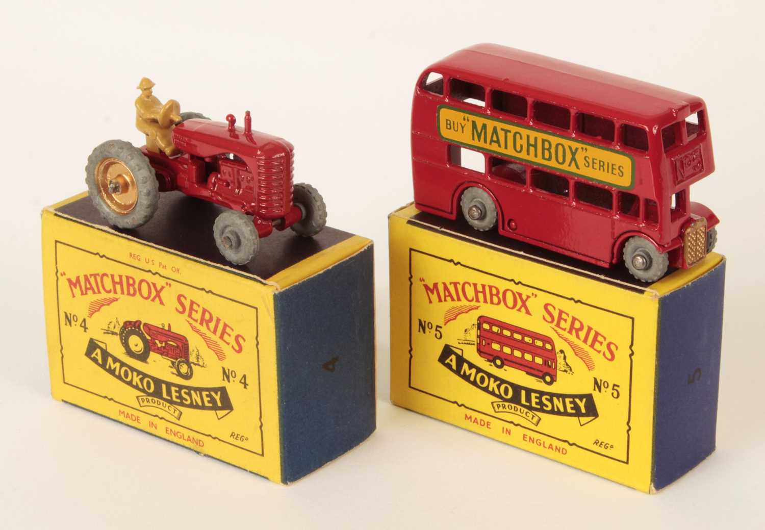 Lot 77 - Matchbox Regular Wheels 4b Massey Harris Tractor & 5b London Bus "Buy Matchbox Series"