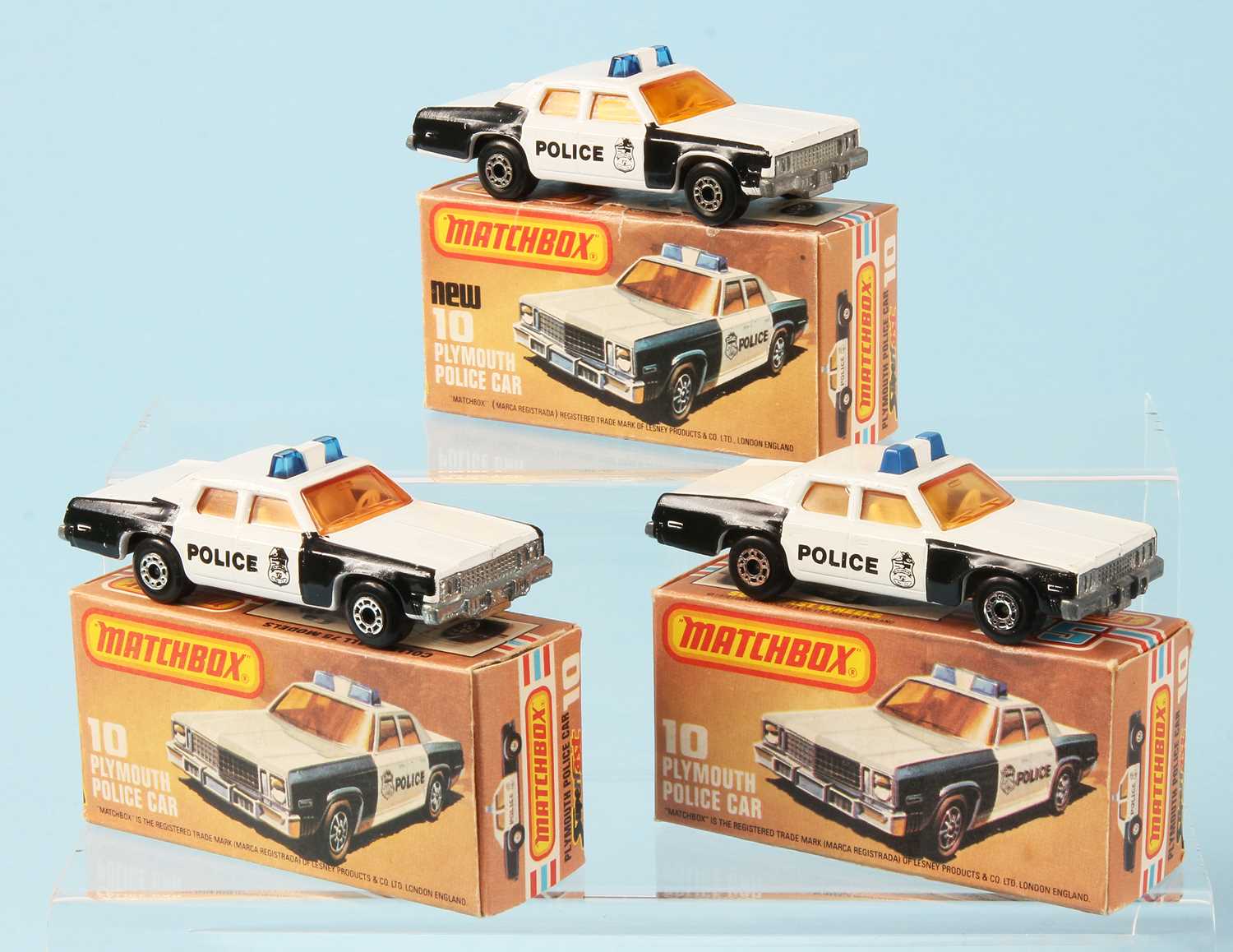 Lot 24 - Matchbox Superfast 3 x 10c Plymouth Gran Fury Police Car Variations