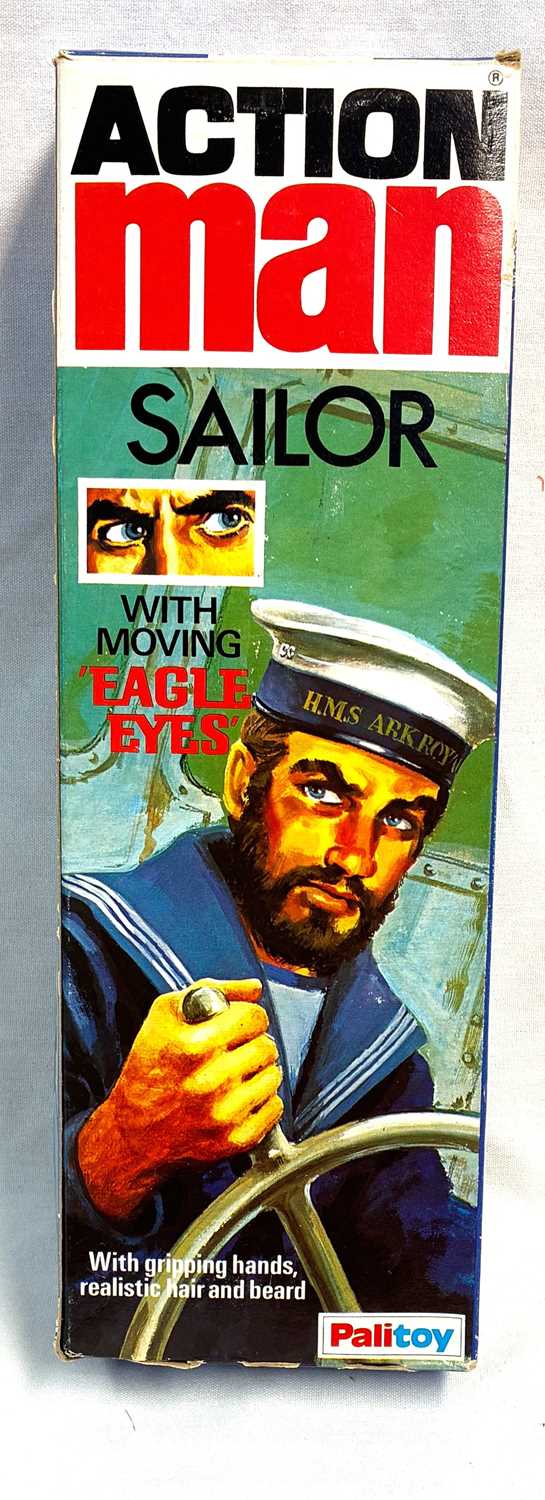 Lot 69 - Palitoy vintage Action Man Sailor (1977) Flock Head brown Hair, Gripping Hands, Eagle Eyes MIB