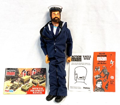 Lot 69 - Palitoy vintage Action Man Sailor (1977) Flock Head brown Hair, Gripping Hands, Eagle Eyes MIB