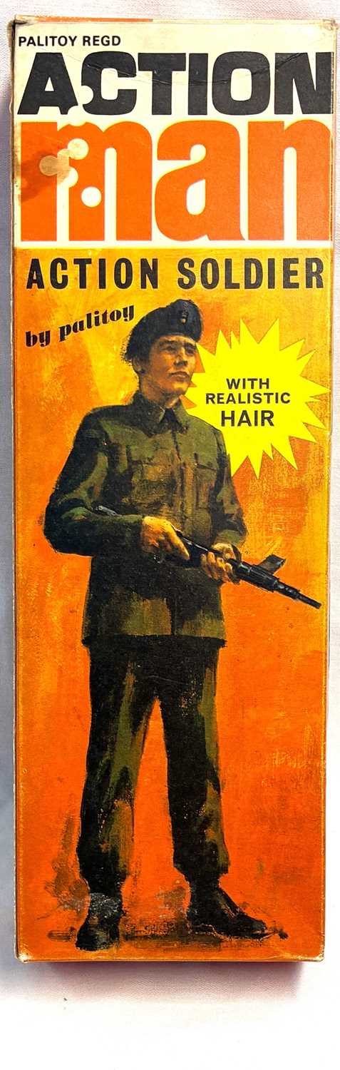 Lot 70 - Palitoy vintage Action Man Action Soldier (1970) Flock Head brown Hair MIB