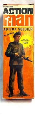 Lot 71 - Palitoy vintage Action Man Action Soldier (1970) Flock Head brown Hair, Box Variant MIB