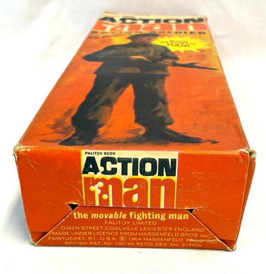 Lot 71 - Palitoy vintage Action Man Action Soldier (1970) Flock Head brown Hair, Box Variant MIB