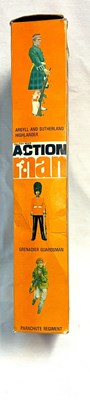 Lot 73 - Palitoy vintage Action Man Action Soldier (1970) Flock Head brown Hair Orange box MIB