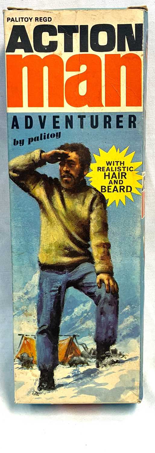Lot 75 - Palitoy vintage Action Man Aventurer (1970) Flock Head blonde Hair, Dark Trousers MIB