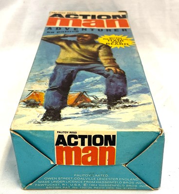Lot 75 - Palitoy vintage Action Man Aventurer (1970) Flock Head blonde Hair, Dark Trousers MIB