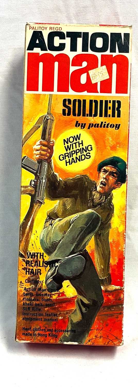 Lot 79 - Palitoy vintage Action Man Soldier (1975) Flock Head blonde Hair, Gripping Hands MIB