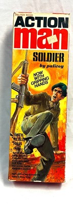 Lot 79 - Palitoy vintage Action Man Soldier (1975) Flock Head blonde Hair, Gripping Hands MIB