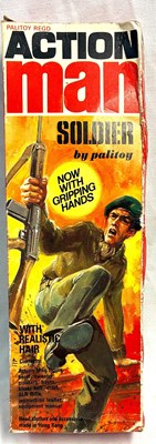 Lot 79 - Palitoy vintage Action Man Soldier (1975) Flock Head blonde Hair, Gripping Hands MIB