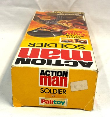 Lot 87 - Palitoy vintage Action Man Soldier (1977) Flock Head blonde Hair, Gripping Hands, Eagle Eyes (dark trousers) MIB