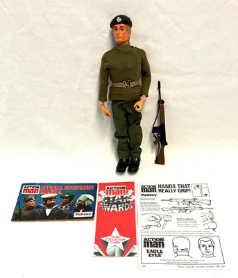 Lot 87 - Palitoy vintage Action Man Soldier (1977) Flock Head blonde Hair, Gripping Hands, Eagle Eyes (dark trousers) MIB