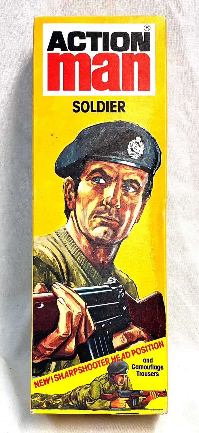 Lot 88 - Palitoy vintage Action Man Soldier (1977) Flock Head blonde Hair, Gripping Hands, Eagle Eyes (light trousers) MIB
