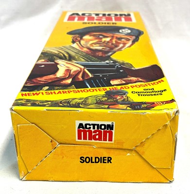 Lot 88 - Palitoy vintage Action Man Soldier (1977) Flock Head blonde Hair, Gripping Hands, Eagle Eyes (light trousers) MIB