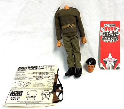 Lot 88 - Palitoy vintage Action Man Soldier (1977) Flock Head blonde Hair, Gripping Hands, Eagle Eyes (light trousers) MIB