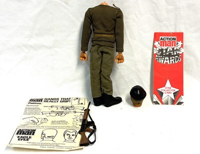 Lot 88 - Palitoy vintage Action Man Soldier (1977) Flock Head blonde Hair, Gripping Hands, Eagle Eyes (light trousers) MIB