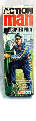 Lot 89 - Palitoy vintage Action Man Helicopter Pilot (1975) Flock Head brown Hair, Gripping Hands MIB