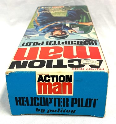 Lot 89 - Palitoy vintage Action Man Helicopter Pilot (1975) Flock Head brown Hair, Gripping Hands MIB